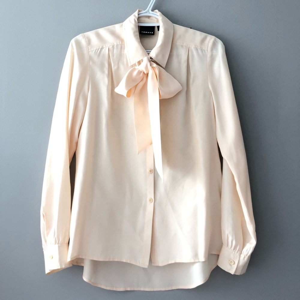 Trouve Beige Silk Tie Front Button Up